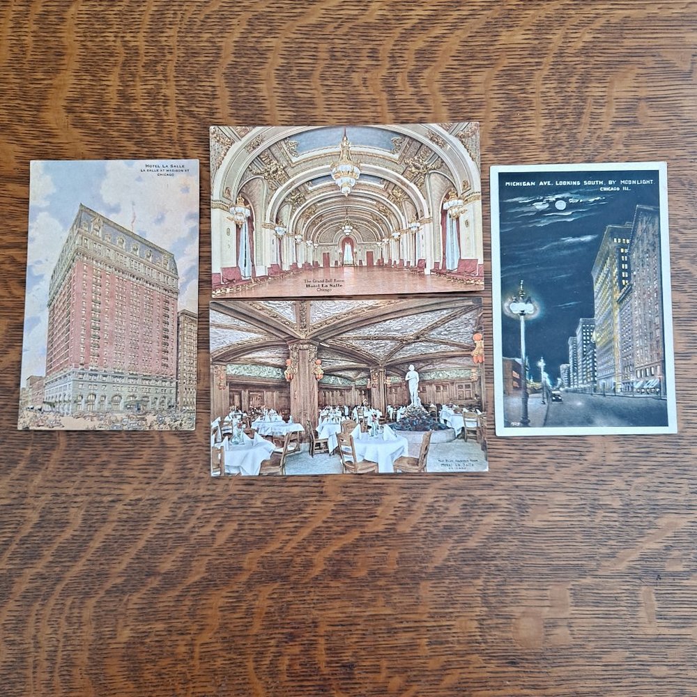 Set of 4 Vintage Chicago Postcards Hotel LaSalle and Michigan Avenue